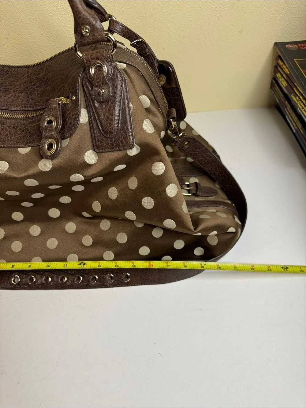 Jessica Simpson Brown and Cream Polka Dot Shoulder Satchel